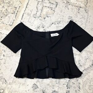 Line & Dot Women's Off Shoulder Belly Button Crop Top XS Black‎ Whimsigoth Goth